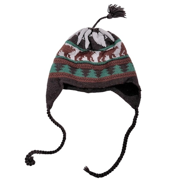 VINTAGE 100% Wool Knit Fleece-Lined Moose Print Beanie - Picture 2 of 8